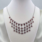 Vintage Sterling Silver Rhodolite Garnet Bib Cabochon Fringe Statement Necklace