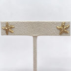 Vintage 14K Solid Gold Diamond Cut Dainty Starfish Stud Earrings