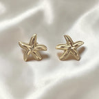 Vintage 14K Solid Gold Diamond Cut Dainty Starfish Stud Earrings
