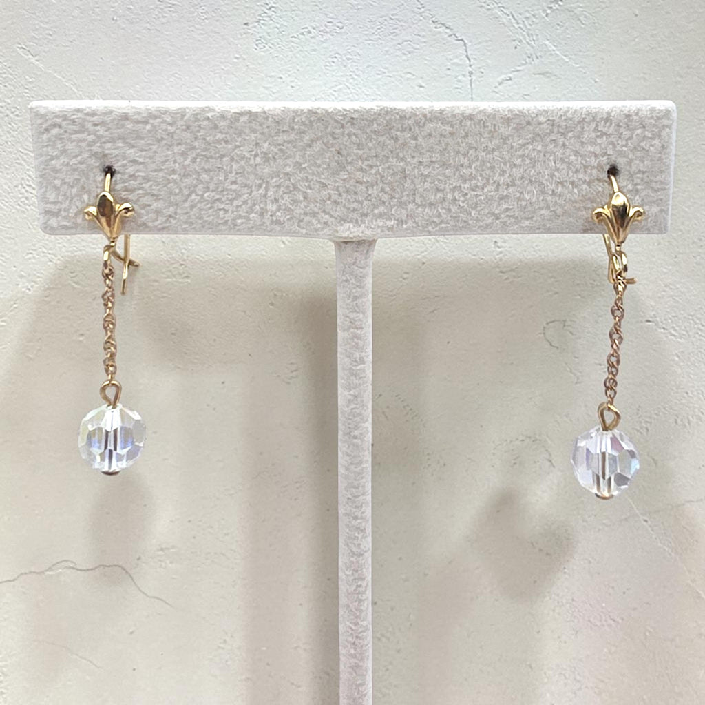 Vintage 10K Gold Chain Aurora Borealis Crystal Bead Dangle Earrings