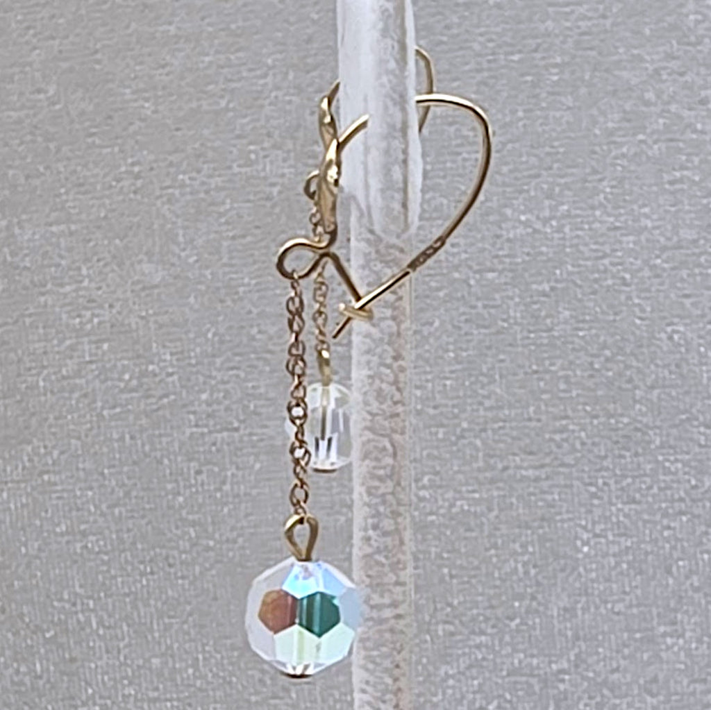 Vintage 10K Gold Chain Aurora Borealis Crystal Bead Dangle Earrings