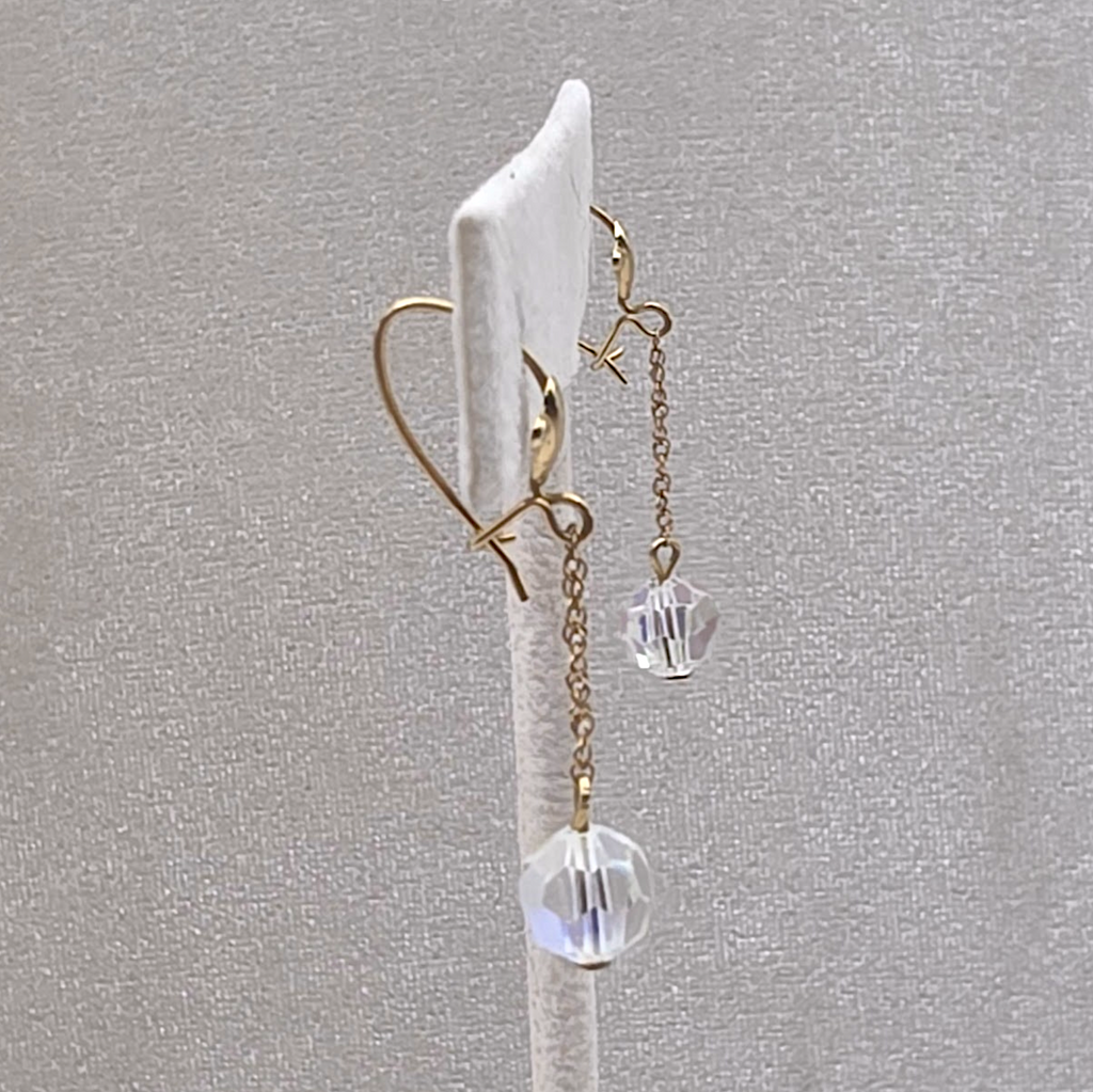Vintage 10K Gold Chain Aurora Borealis Crystal Bead Dangle Earrings