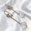 Vintage 10K Gold Chain Aurora Borealis Crystal Bead Dangle Earrings