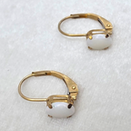 Dainty Natural White Opal 10K Gold Leverback Earrings
