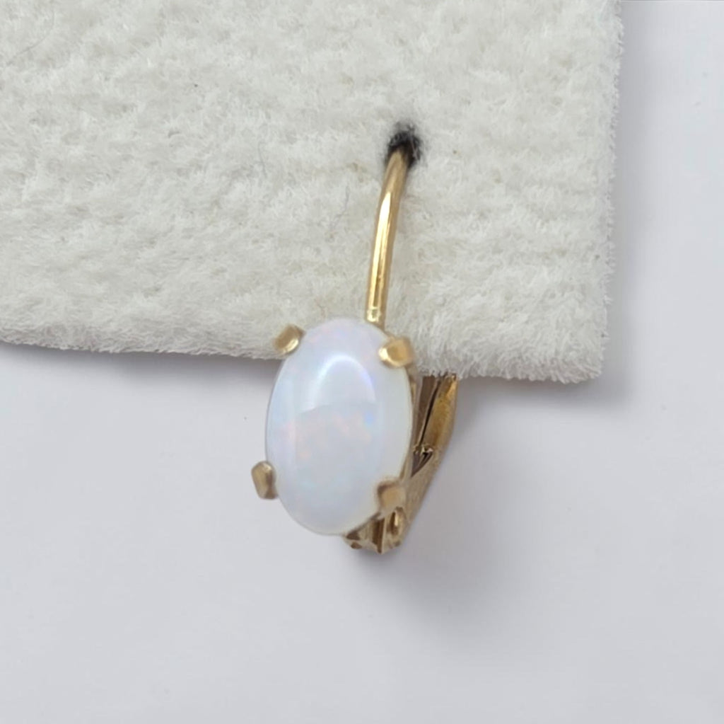 Dainty Natural White Opal 10K Gold Leverback Earrings