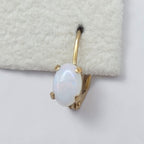 Dainty Natural White Opal 10K Gold Leverback Earrings