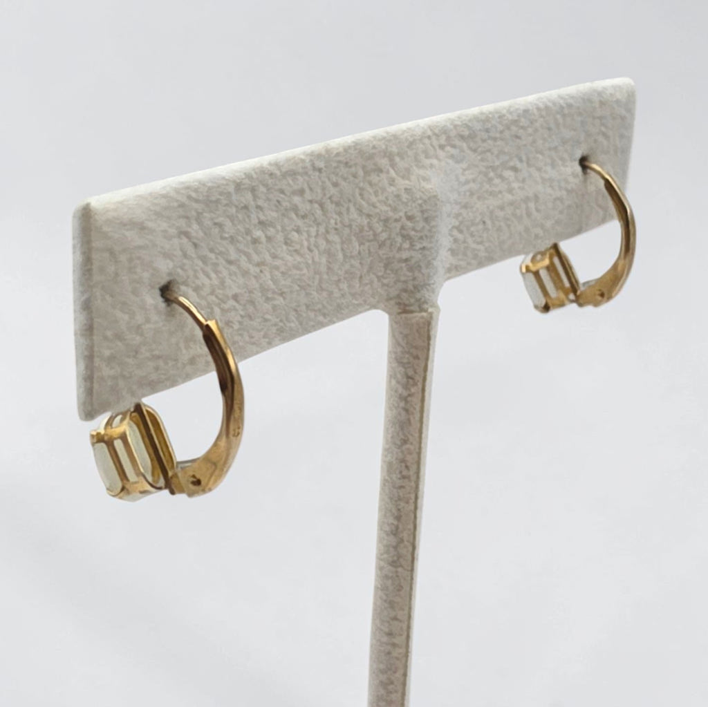 Dainty Natural White Opal 10K Gold Leverback Earrings