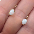 Dainty Natural White Opal 10K Gold Leverback Earrings