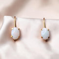 Dainty Natural White Opal 10K Gold Leverback Earrings