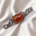Vintage Baltic Amber Cabochon Sterling Silver Art Nouveau Leaf Brooch