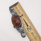 Vintage Baltic Amber Cabochon Sterling Silver Art Nouveau Leaf Brooch