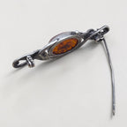 Vintage Baltic Amber Cabochon Sterling Silver Art Nouveau Leaf Brooch