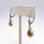 Vintage Sterling Silver Pear Cut Citrine & Diamond Drop Leverback Earrings