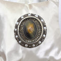 Antique Victorian Tiger's Eye Brooch Pendant Gold Washed Sterling Silver