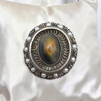 Antique Victorian Tiger's Eye Brooch Pendant Gold Washed Sterling Silver