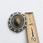Antique Victorian Tiger's Eye Brooch Pendant Gold Washed Sterling Silver