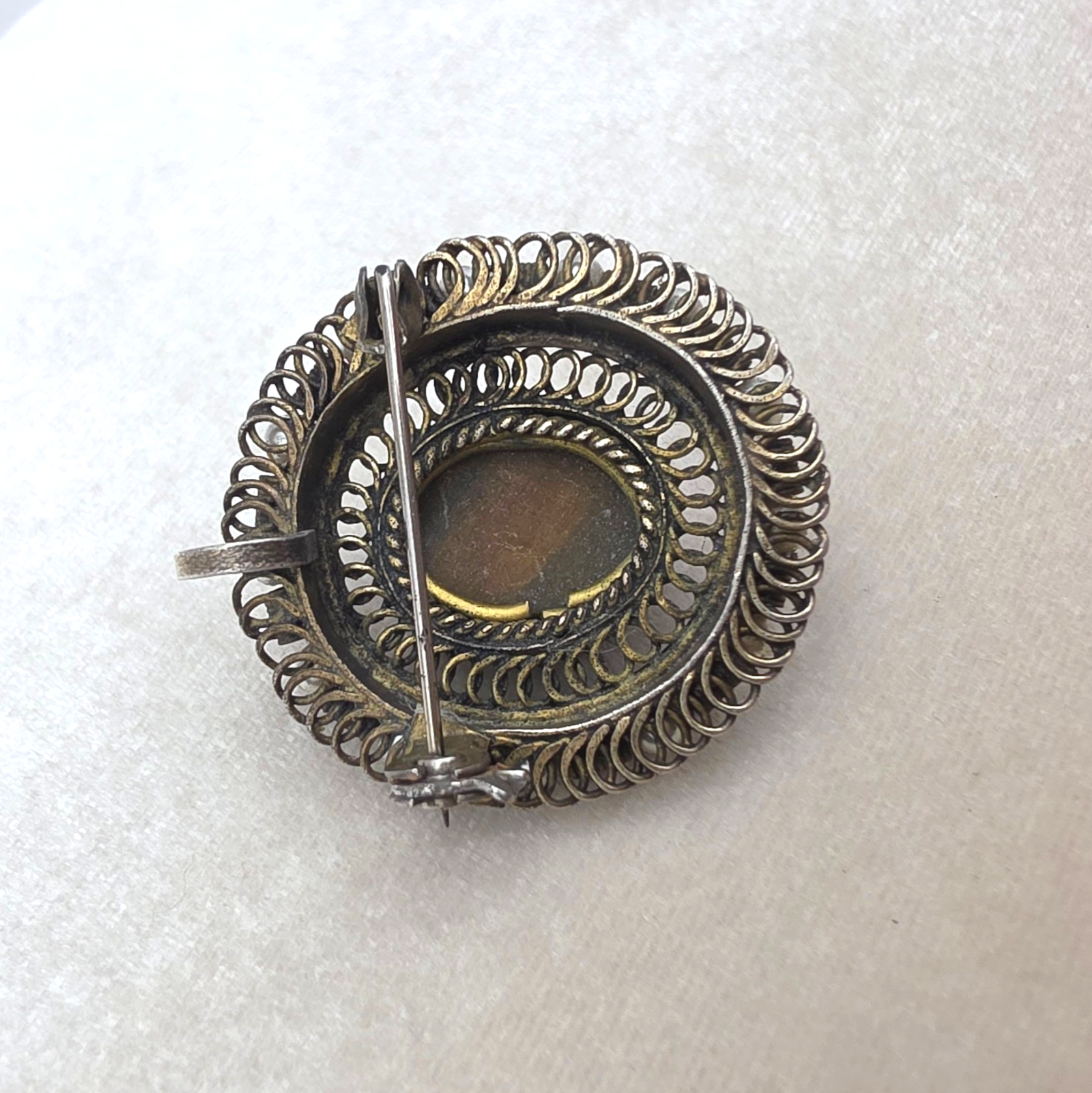 Antique Victorian Tiger's Eye Brooch Pendant Gold Washed Sterling Silver