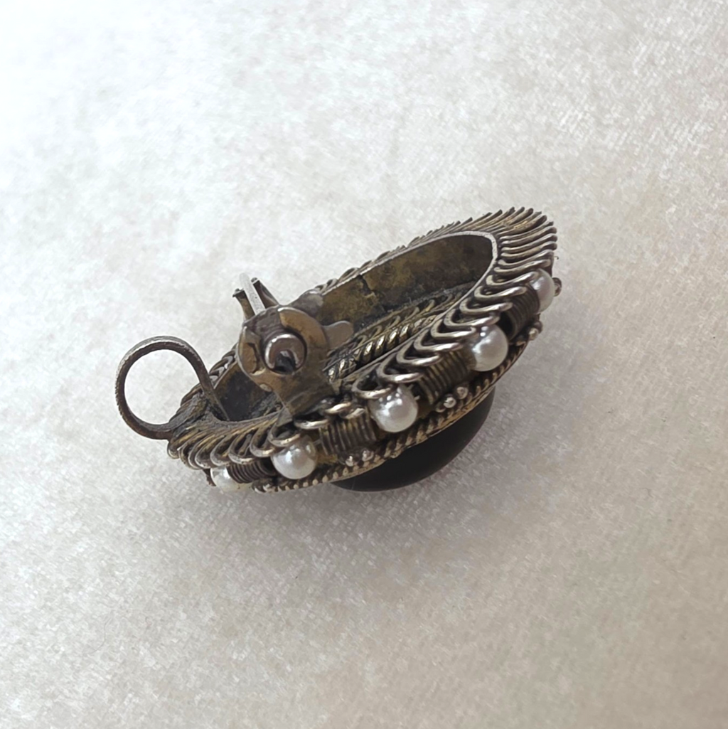 Antique Victorian Tiger's Eye Brooch Pendant Gold Washed Sterling Silver