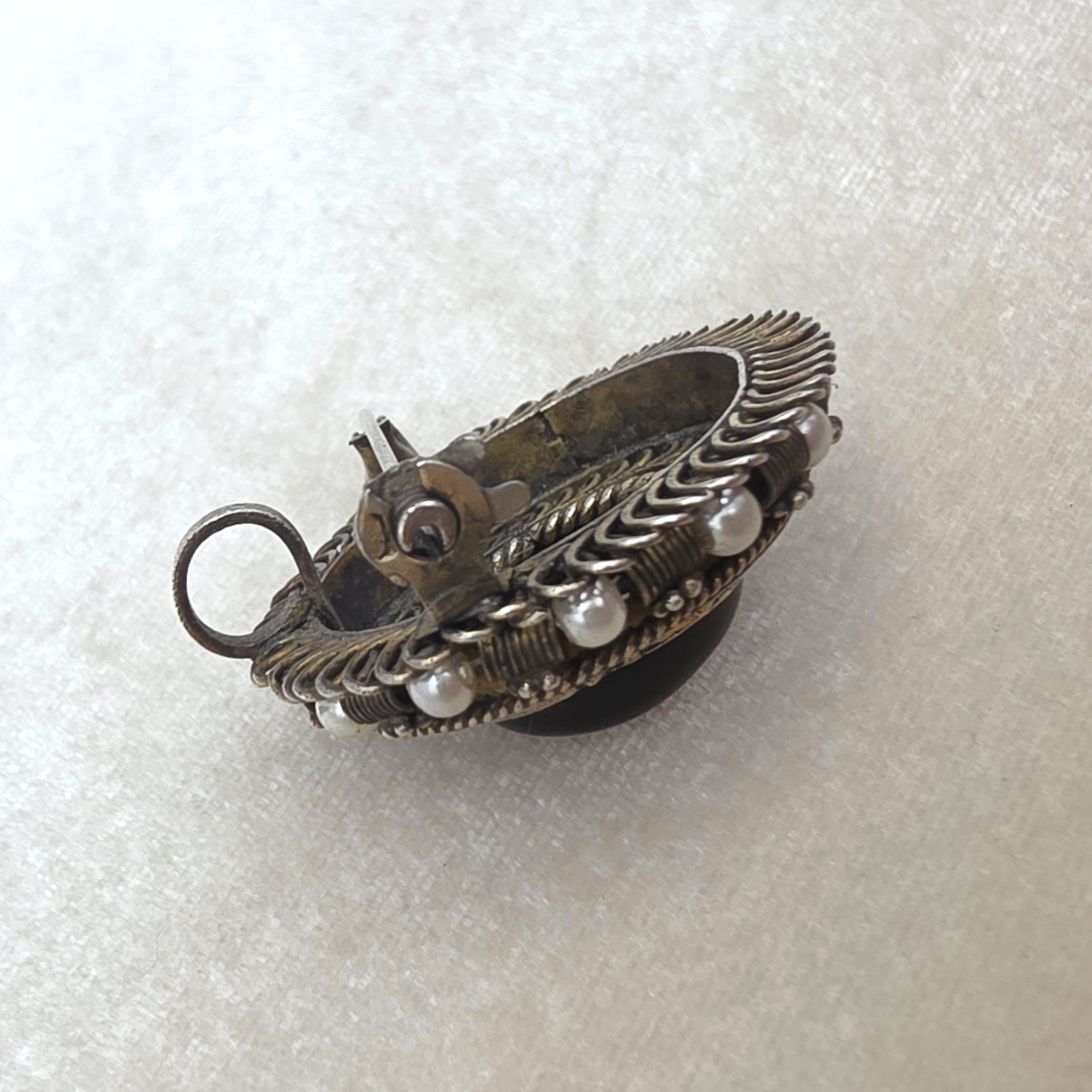 Antique Victorian Tiger's Eye Brooch Pendant Gold Washed Sterling Silver