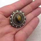 Antique Victorian Tiger's Eye Brooch Pendant Gold Washed Sterling Silver