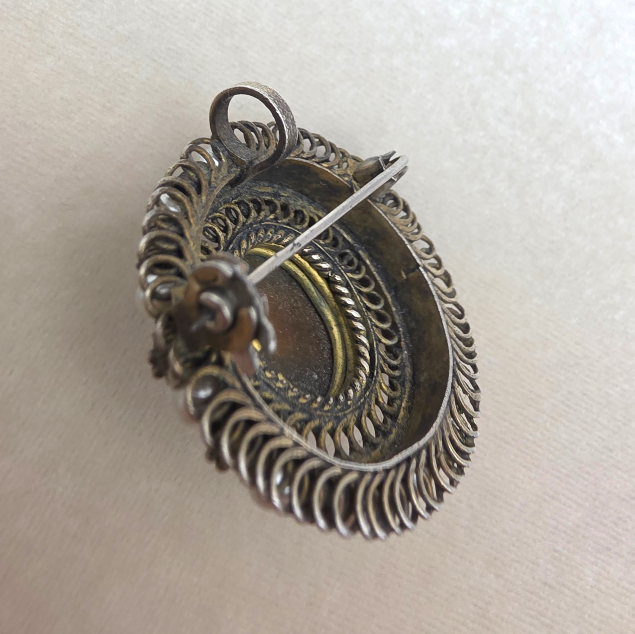 Antique Victorian Tiger's Eye Brooch Pendant Gold Washed Sterling Silver