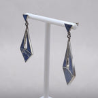 Vintage Artisan Sterling Silver Lapis Lazuli Inlay Modernist Dangle Earrings