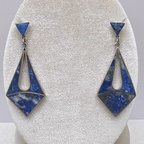 Vintage Artisan Sterling Silver Lapis Lazuli Inlay Modernist Dangle Earrings