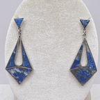 Vintage Artisan Sterling Silver Lapis Lazuli Inlay Modernist Dangle Earrings
