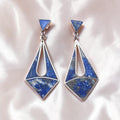 Vintage Artisan Sterling Silver Lapis Lazuli Inlay Modernist Dangle Earrings