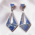 Vintage Artisan Sterling Silver Lapis Lazuli Inlay Modernist Dangle Earrings