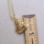 Vintage Italian 14K Gold Delicate Floral Openwork Puffy Heart Pendant Necklace