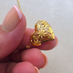 Vintage Italian 14K Gold Delicate Floral Openwork Puffy Heart Pendant Necklace