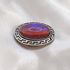 Antique Sterling Silver Dragon’s Breath Opal Brooch Greek Key Design