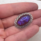 Antique Sterling Silver Dragon’s Breath Opal Brooch Greek Key Design