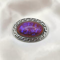 Antique Sterling Silver Dragon’s Breath Opal Brooch Greek Key Design