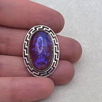 Antique Sterling Silver Dragon’s Breath Opal Brooch Greek Key Design