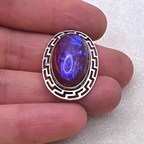 Antique Sterling Silver Dragon’s Breath Opal Brooch Greek Key Design