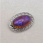 Antique Sterling Silver Dragon’s Breath Opal Brooch Greek Key Design