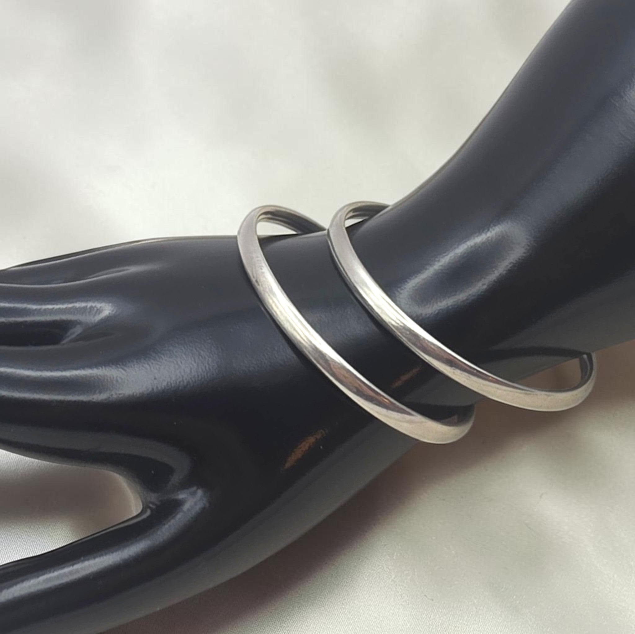 Antique French Silver Hinged Bangle Bracelets Pair, Signed