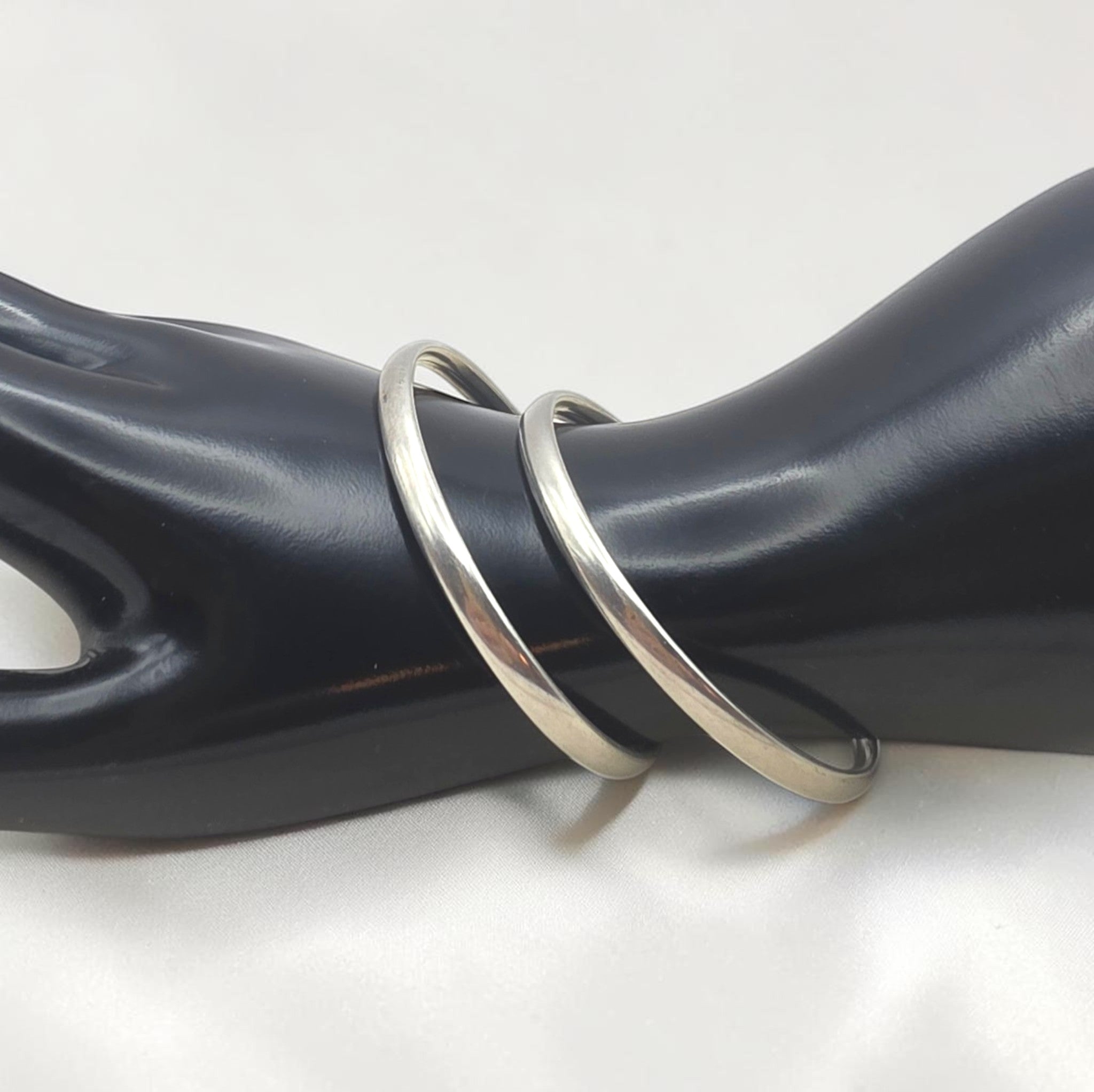 Antique French Silver Hinged Bangle Bracelets Pair, Signed