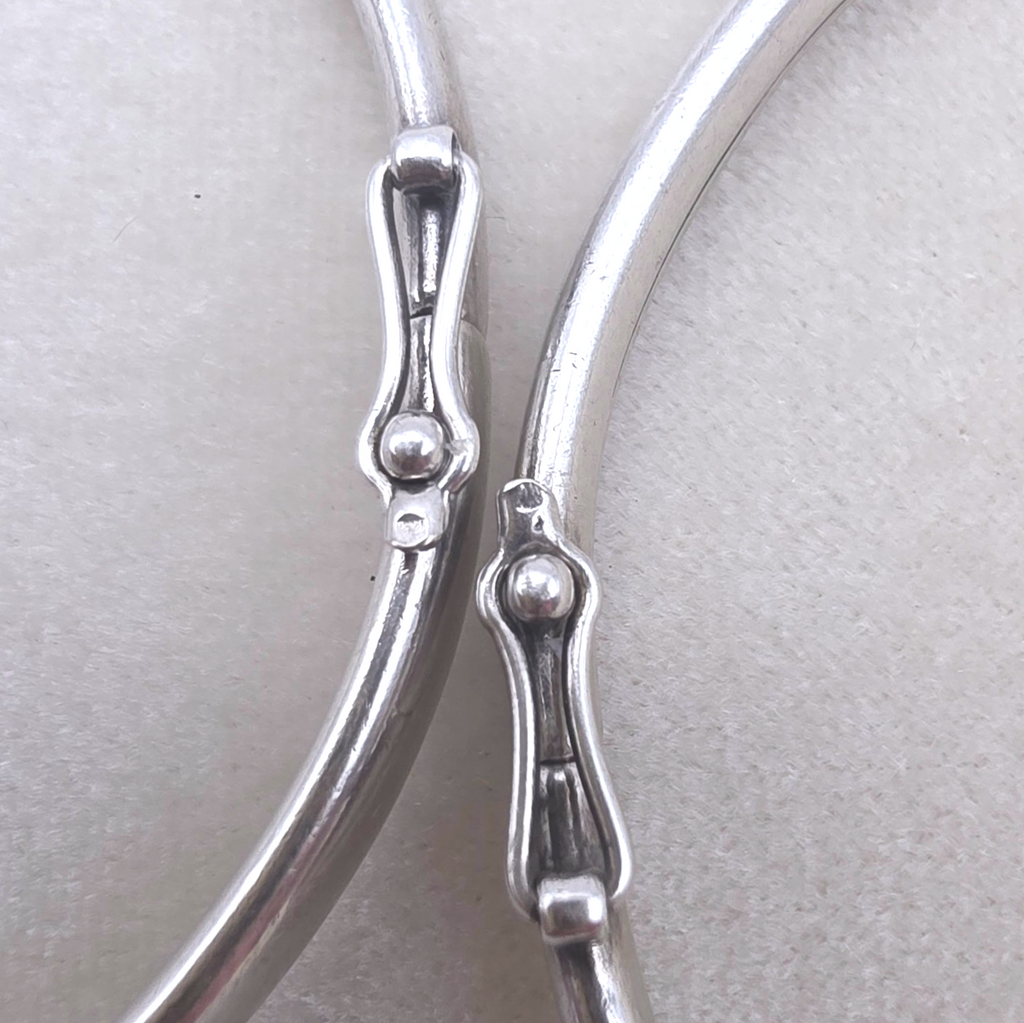 Antique French Silver Hinged Bangle Bracelets Pair, Signed