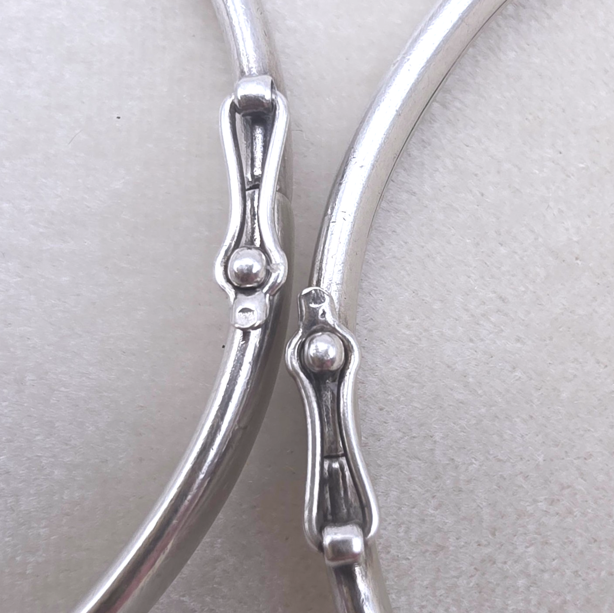 Antique French Silver Hinged Bangle Bracelets Pair, Signed