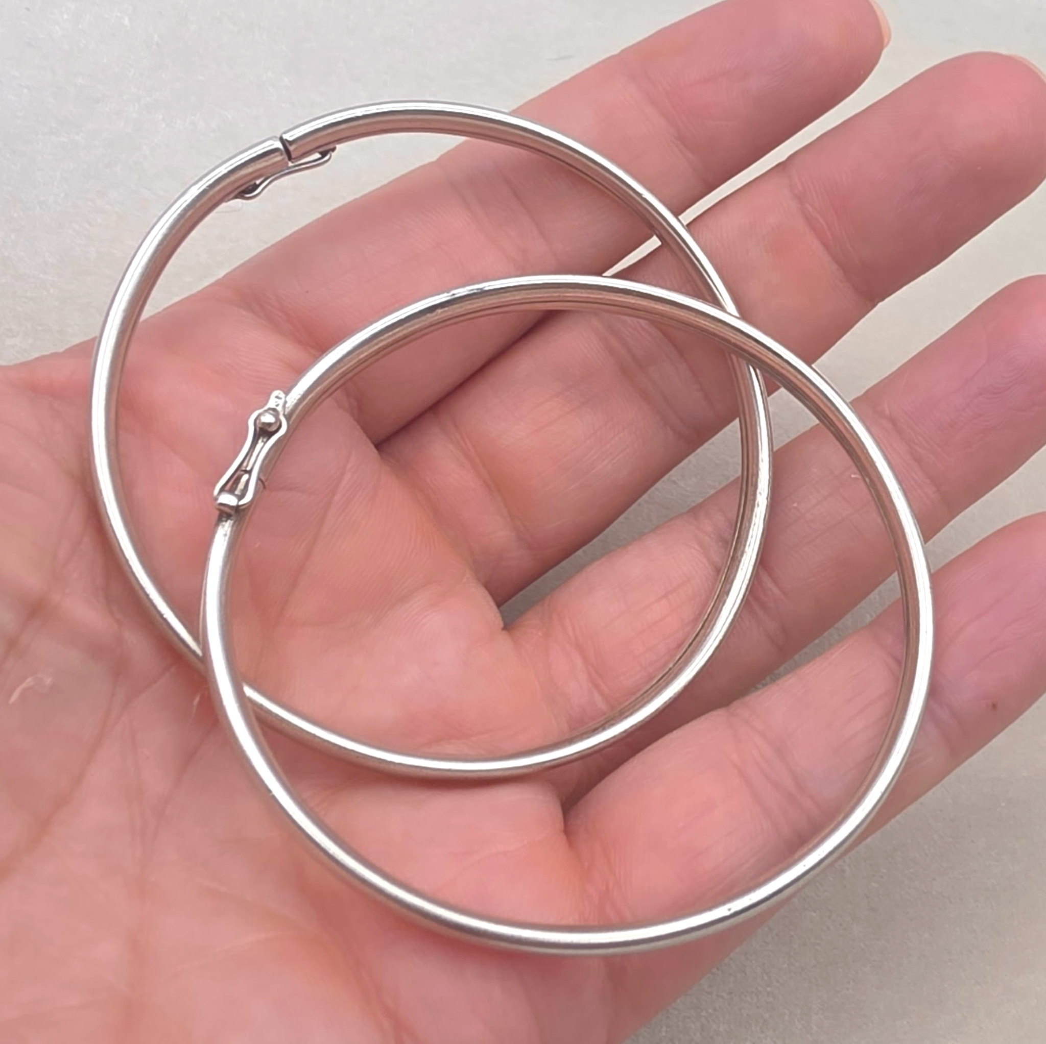 Antique French Silver Hinged Bangle Bracelets Pair, Signed
