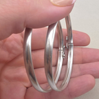 Antique French Silver Hinged Bangle Bracelets Pair, Signed