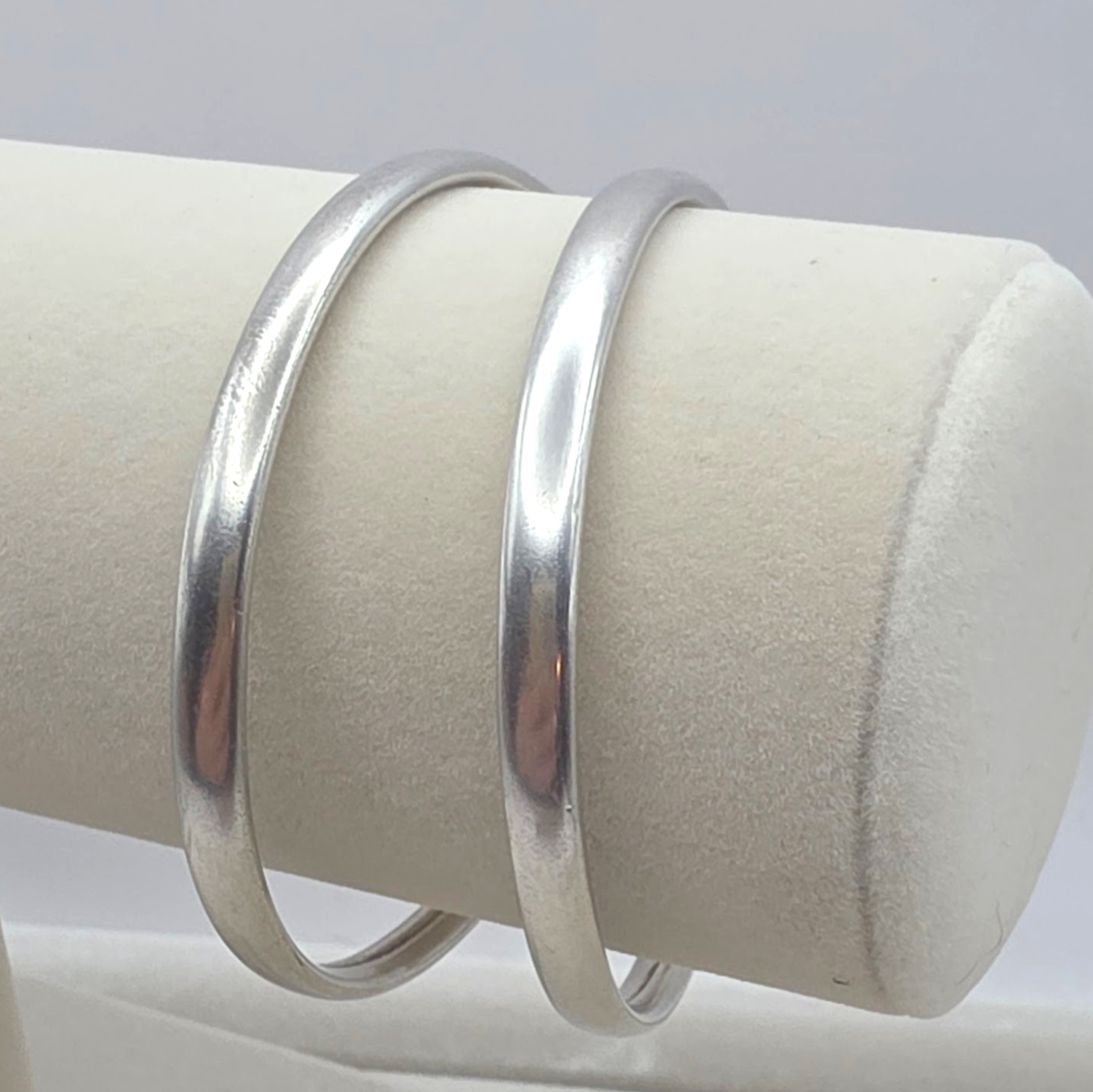 Antique French Silver Hinged Bangle Bracelets Pair, Signed