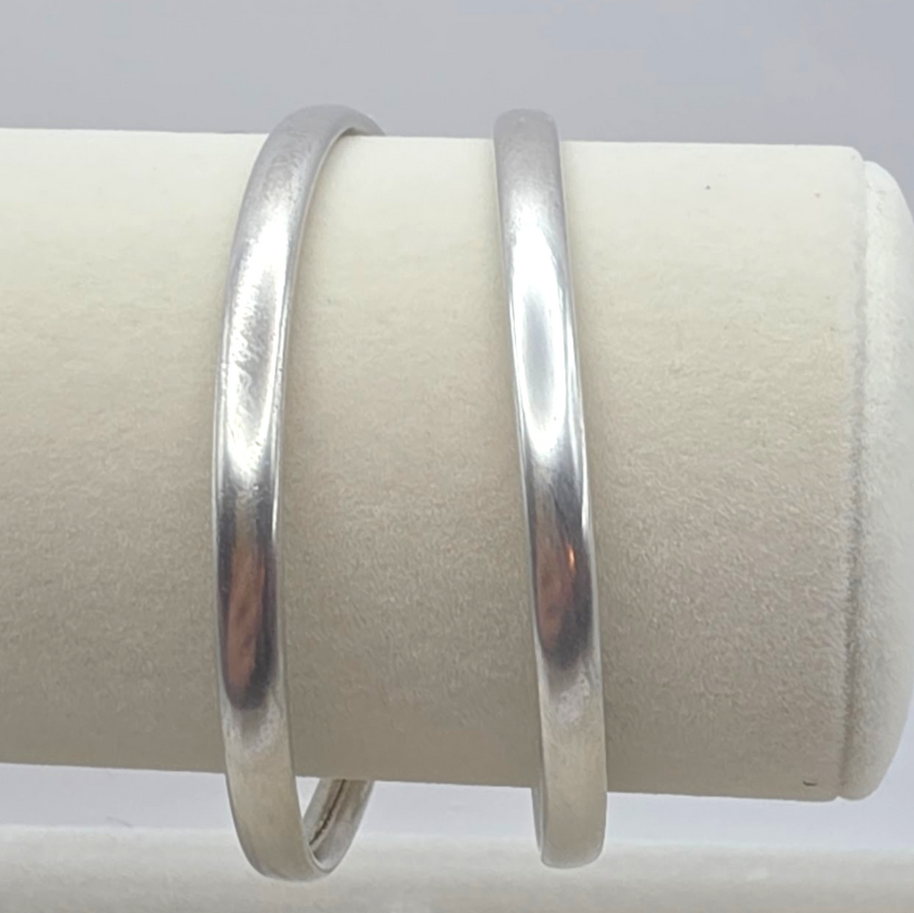 Antique French Silver Hinged Bangle Bracelets Pair, Signed