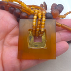 Vintage Brass & Amber Pendant, Multi Strand Bead Necklace, 92.13g