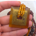 Vintage Brass & Amber Pendant, Multi Strand Bead Necklace, 92.13g