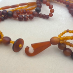 Vintage Brass & Amber Pendant, Multi Strand Bead Necklace, 92.13g