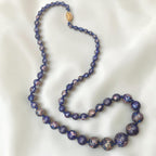 Vintage Graduated Dark Blue Cloisonné Enamel Bead Necklace Knotted Silk 29"